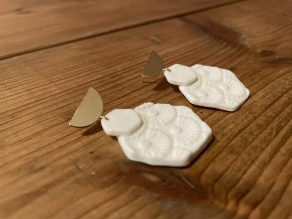 Boucles d'oreilles doubles hexagones texturés