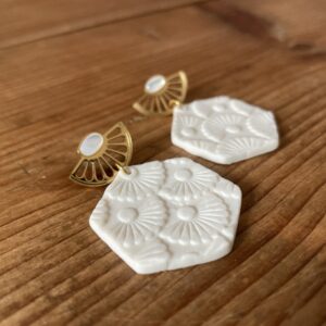 Boucles d'oreilles hexagones texturés et support éventail