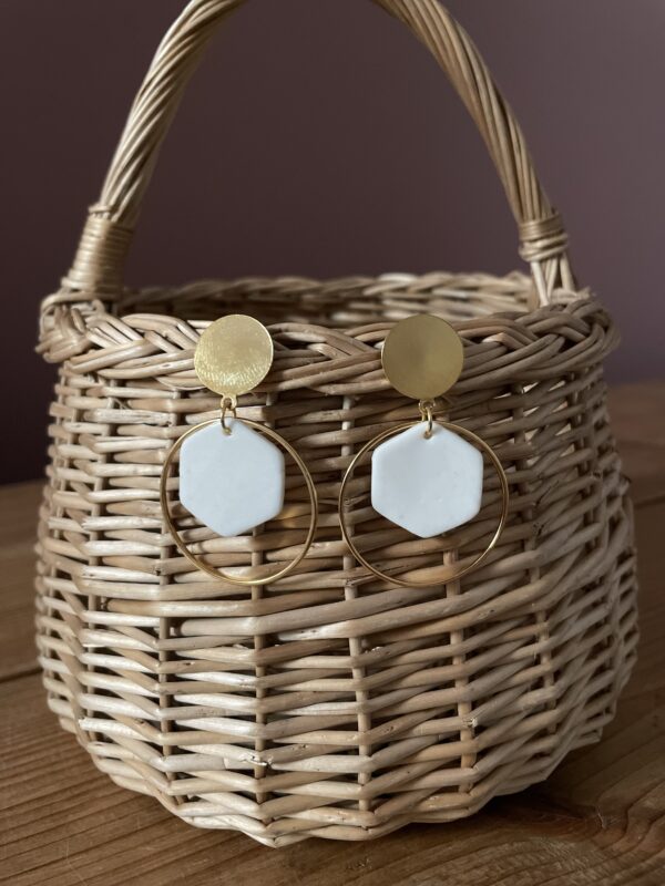 Boucles d’oreilles hexagones encerclés – Image 3