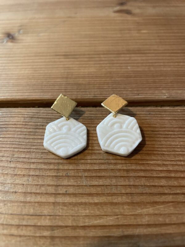 Boucles d'oreilles petits hexagones texturés et support carré – Image 2