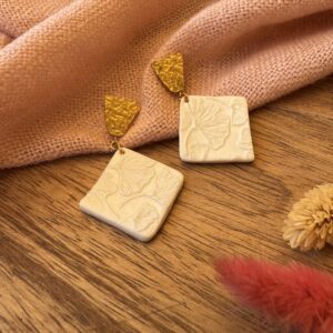 Boucles d’oreilles carré impression gingko