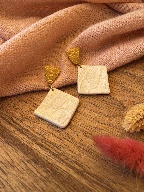 Boucles d’oreilles carré impression gingko