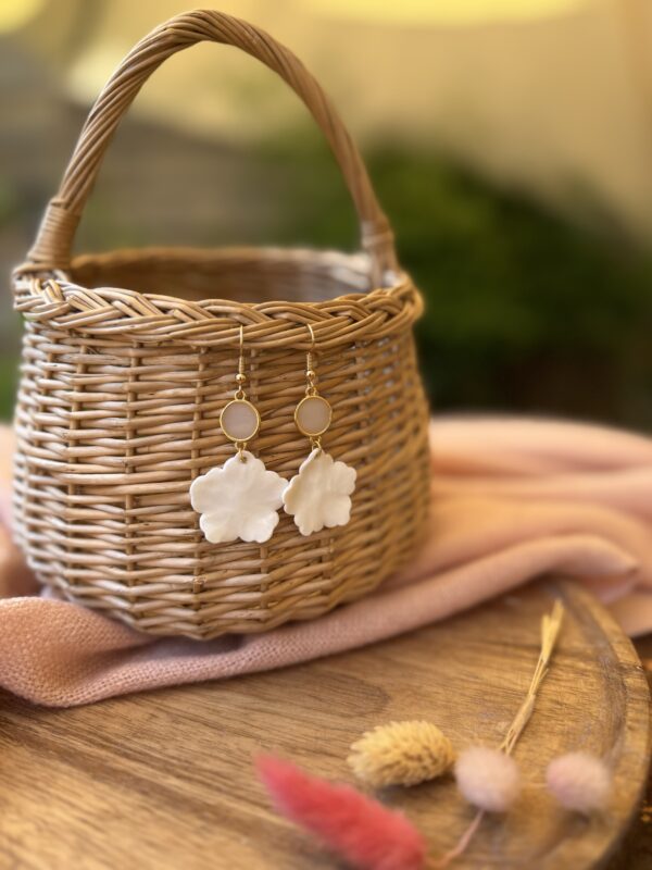 Boucles d’oreilles fleur et sa pastille transparente